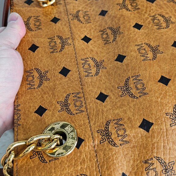 Price is FIRM⚠️ MCM Cognac Visetos Coated Canvas and Leather Chain Tote - Picture 12 of 16